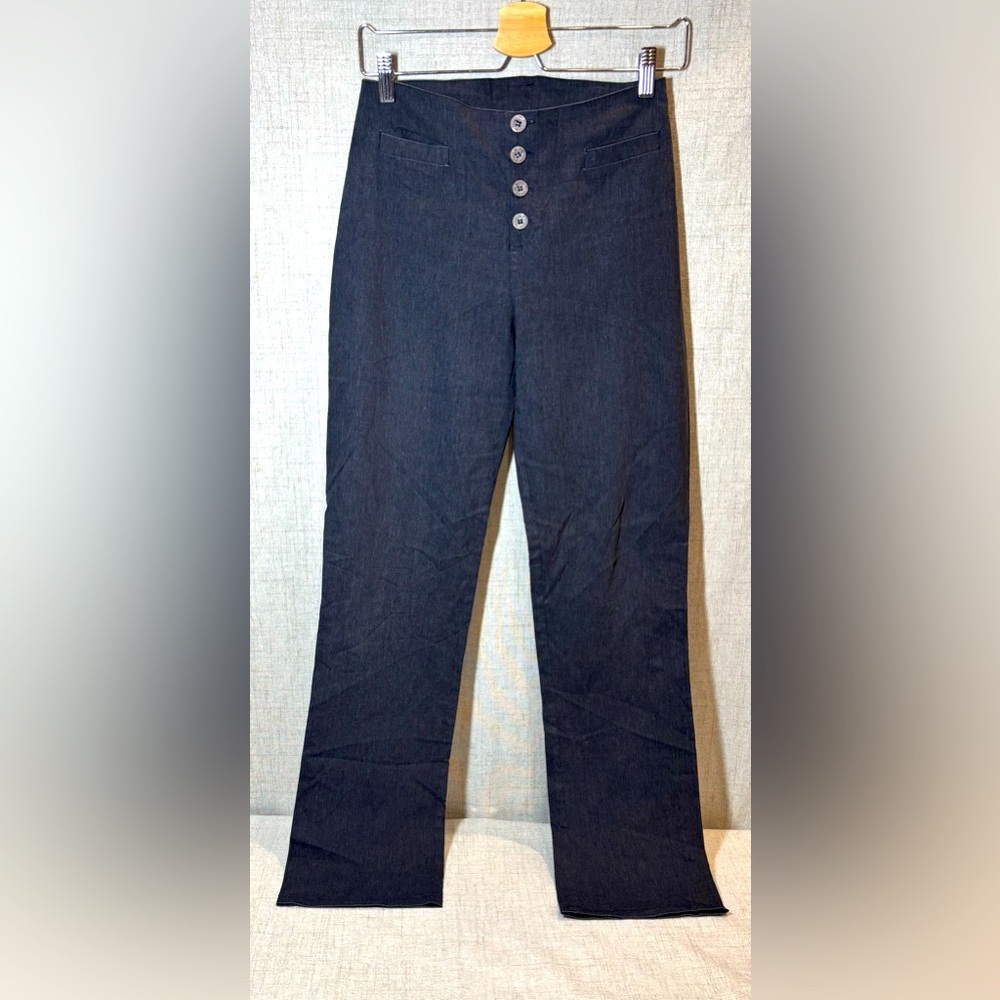 JENNYFER JNY trouser jeans button-up high rise stretch wide leg flare pants. 8